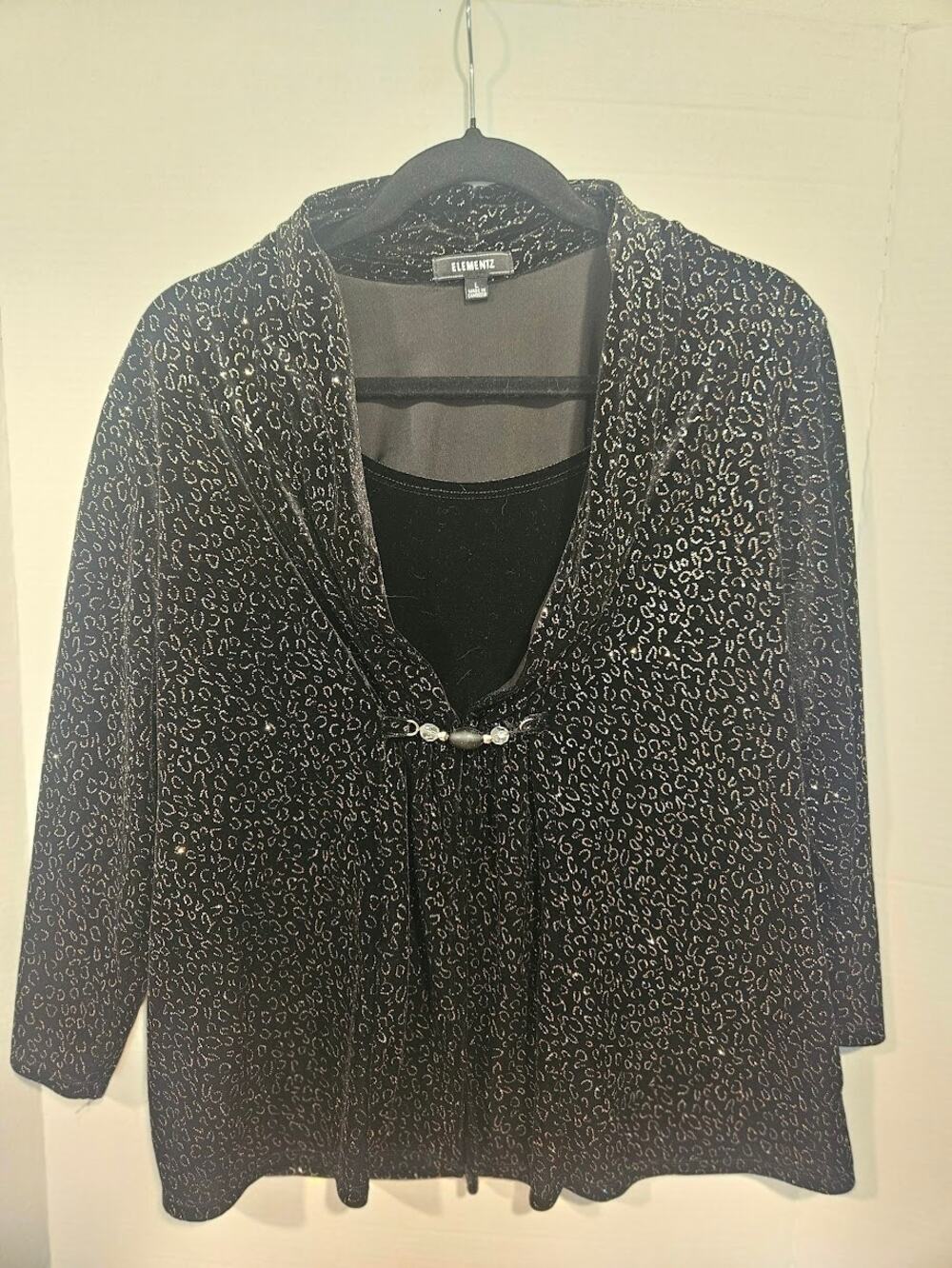 Elementz - Dressy Black Velvet Sparkly Blouse - Size L